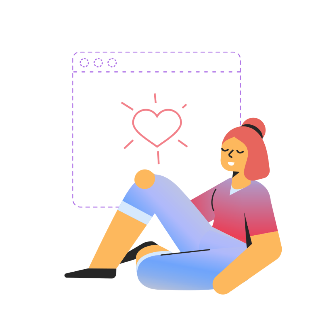 Girl sitting in front of a digital heart.